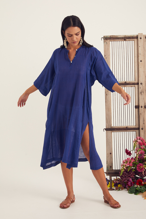 Ushma Kaftan - Bold Indigo Handspun Khadi