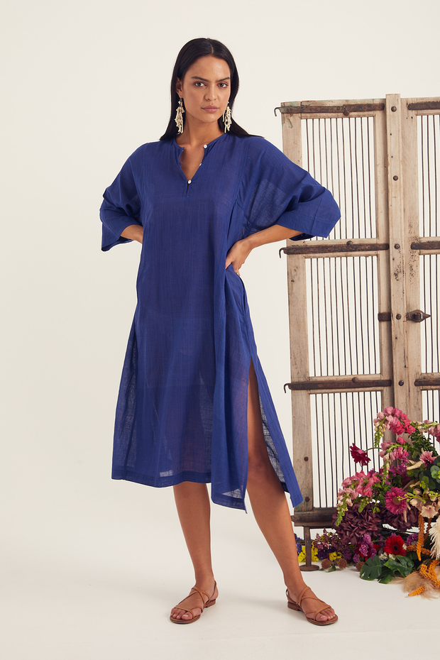 Ushma Kaftan - Bold Indigo Handspun Khadi