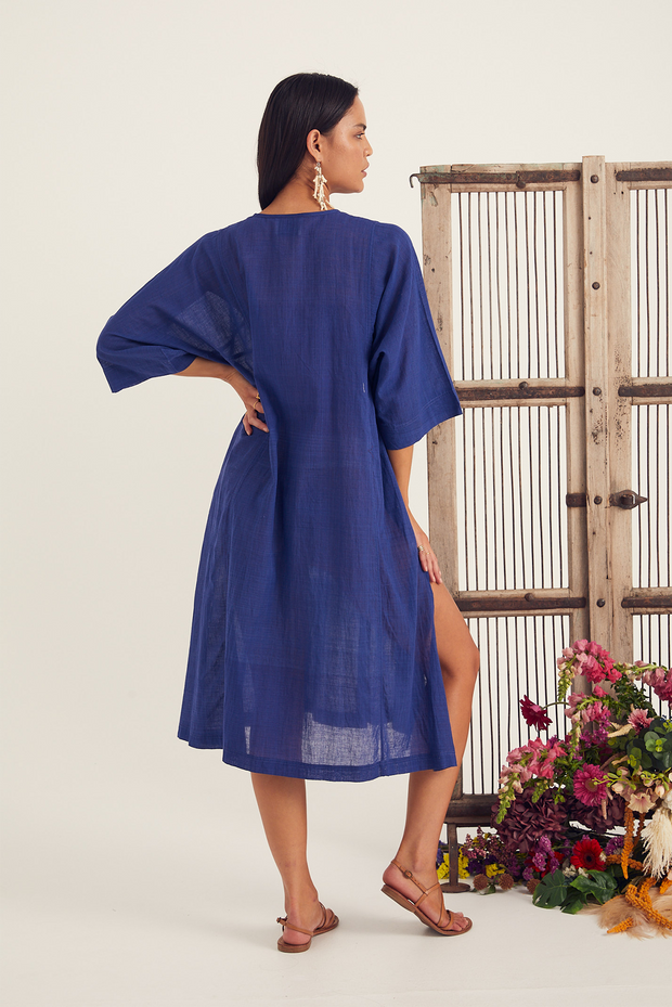 Ushma Kaftan - Bold Indigo Handspun Khadi