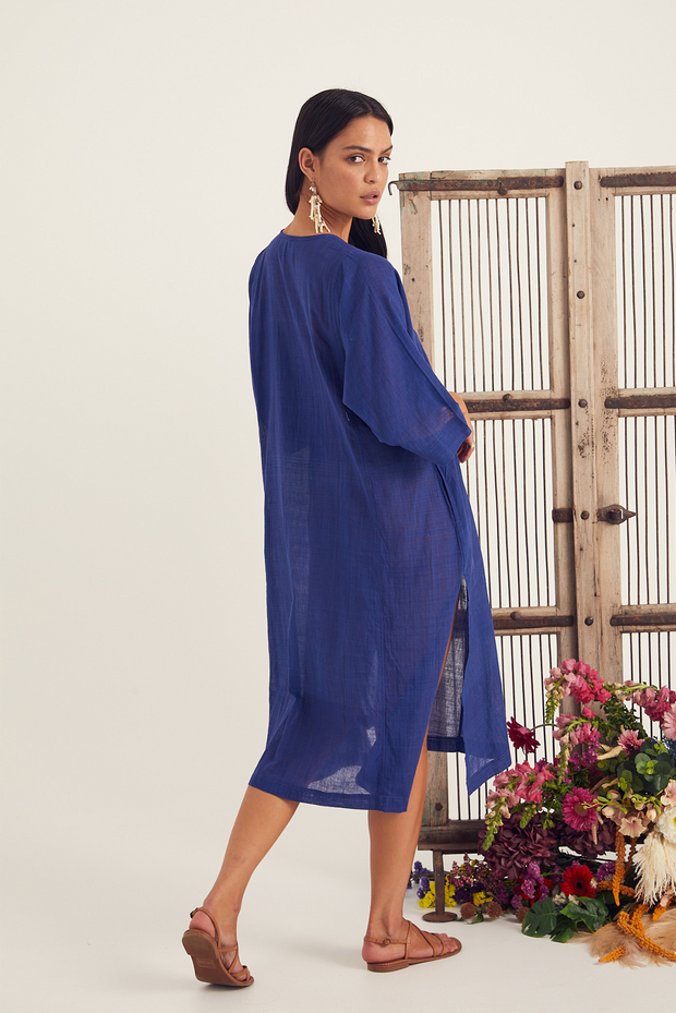 Ushma Kaftan - Bold Indigo Handspun Khadi