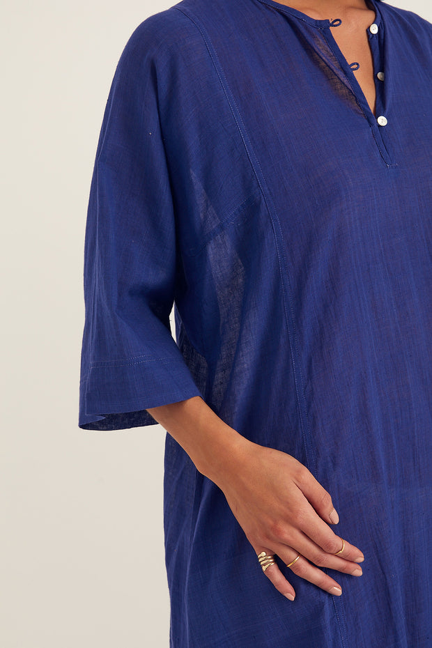 Ushma Kaftan - Bold Indigo Handspun Khadi