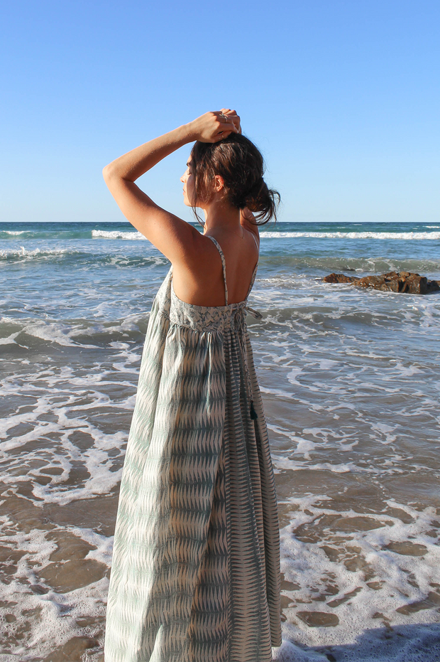 Puja Dress - Teal Handblock Print