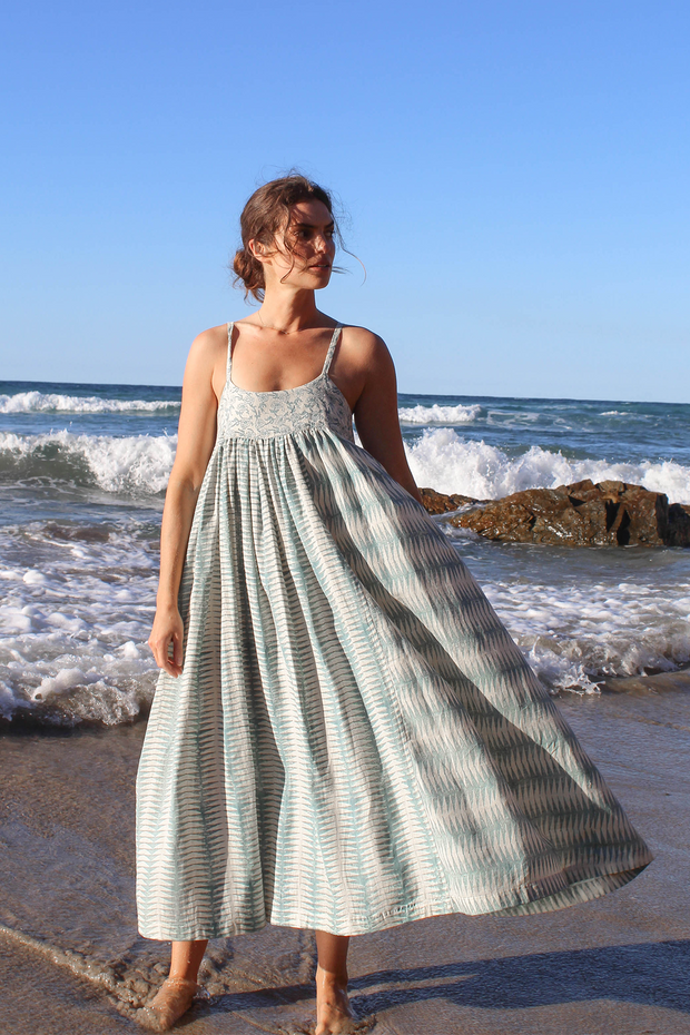 Puja Dress - Teal Handblock Print