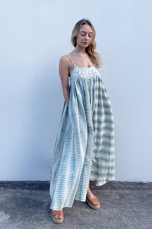 Puja Dress - Teal Handblock Print