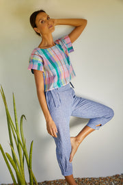 Dhoti Pant - Linen Blue Club Stripe