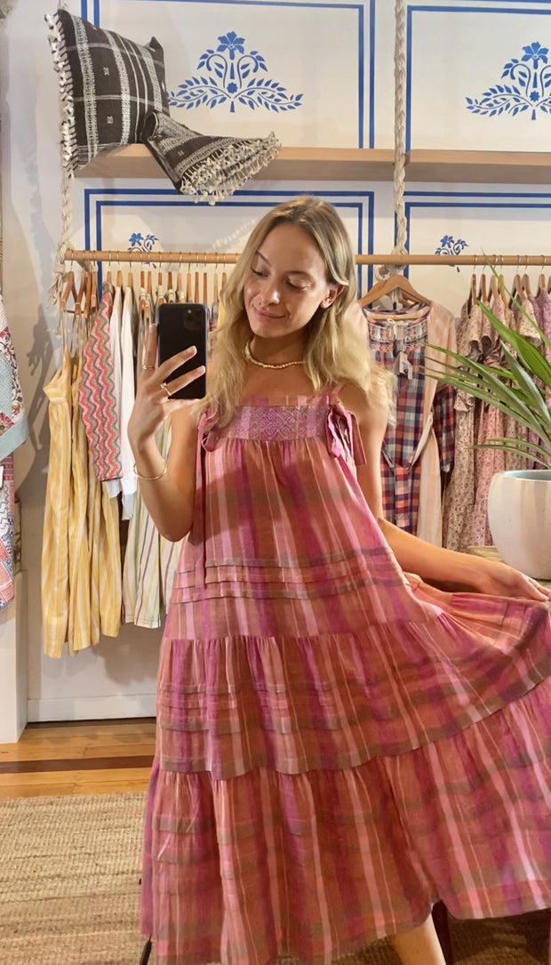 Ruby Dress - Purple Pink Handloom Check Combo