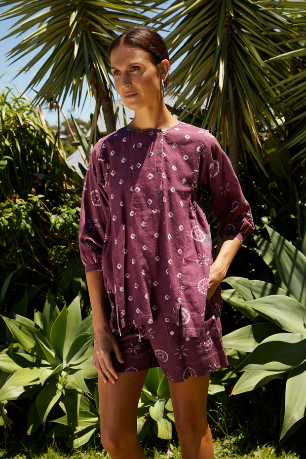 Longaya Top - Magenta Flower Dot Shibori Combo