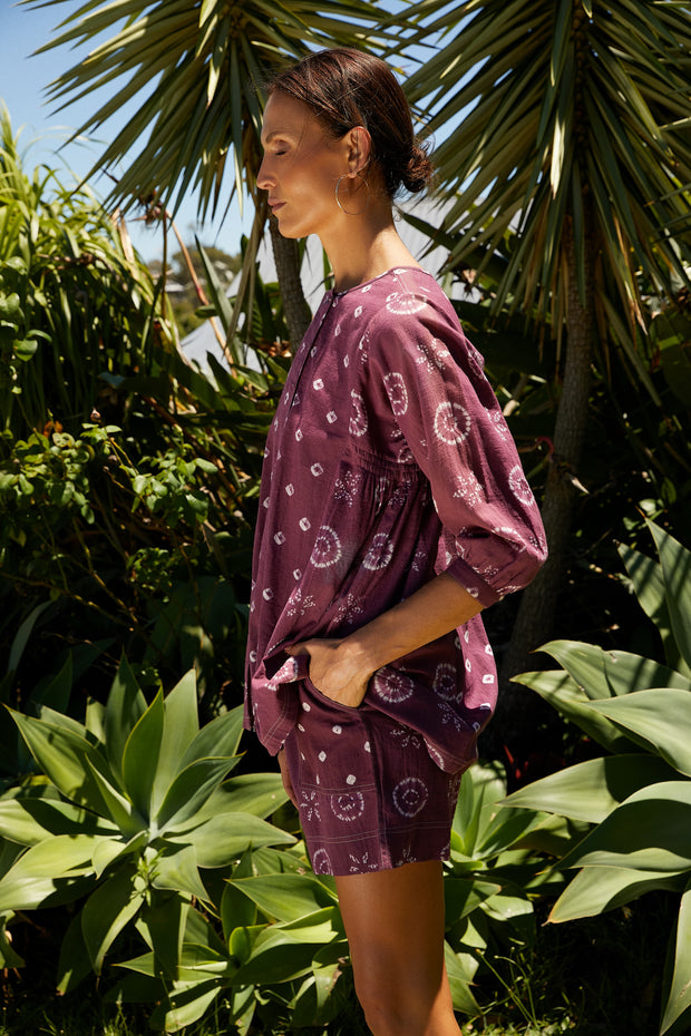 Longaya Top - Magenta Flower Dot Shibori Combo