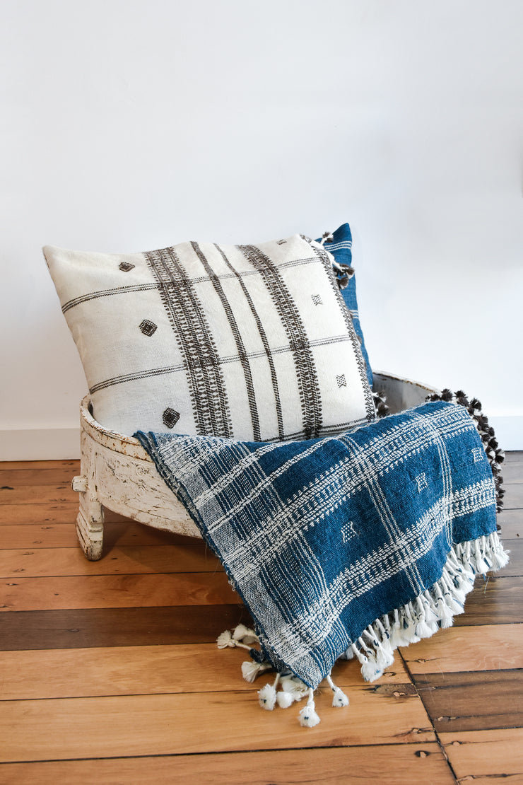 Wool Throw - Blue Indigo Check