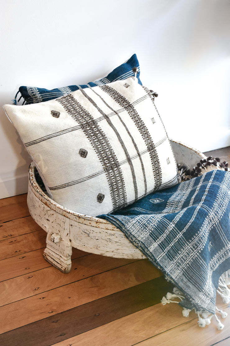 Wool Cushion - White Check