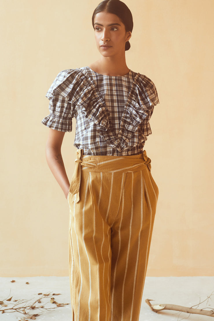 Dhoti Pant - Khaki Bold Stripe