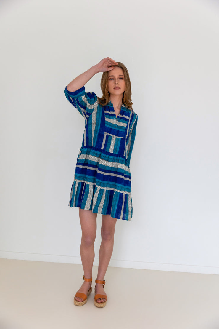 Japu Dress - Indigo Block Print
