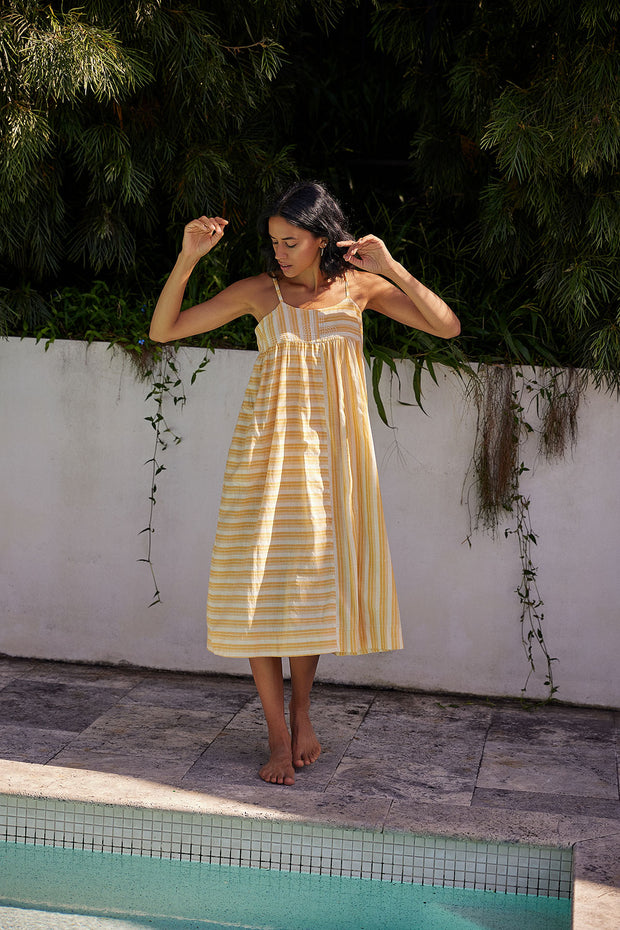 Puja Dress - Yellow Stripe Hand Spun Khadi