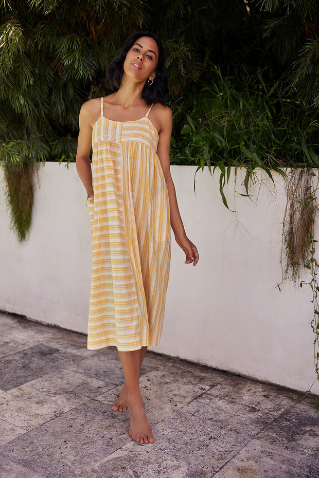Puja Dress - Yellow Stripe Hand Spun Khadi