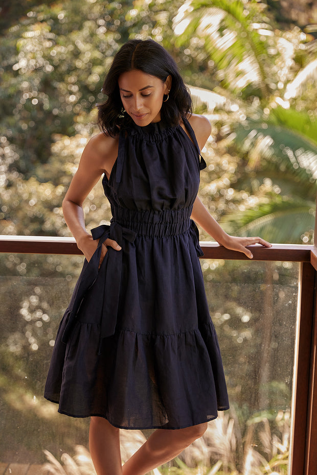 Heera Dress - Black Linen