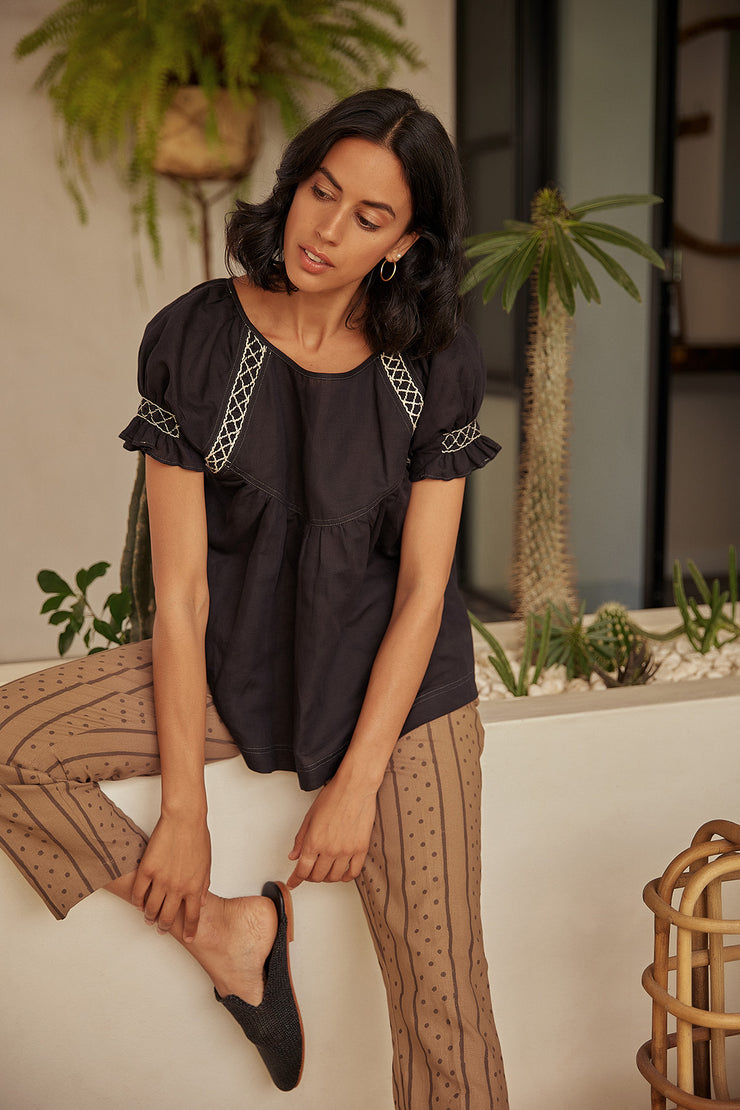Kopal Pant - Brown Hand Block Print Linen