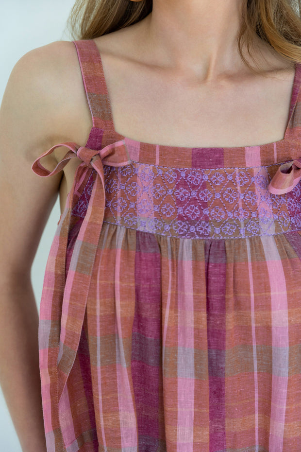 Ruby Dress - Purple Pink Handloom Check Combo