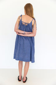 Nighty Dress - Khadi Stripe Blue Print