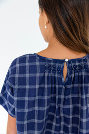 Diya Top - Indigo Large Handspun Khadi Check