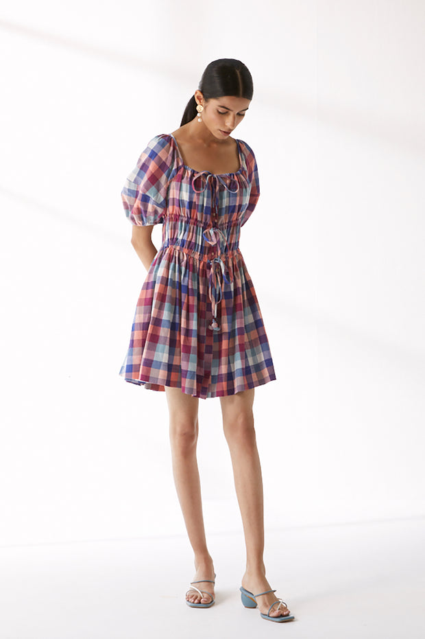 Short Brea Dress - Peach Multi Madras Check