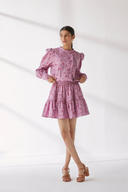 Nori Dress - Purple Overall Print Hand Spun Khadi