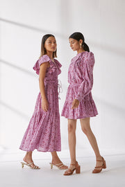 Nori Dress - Purple Overall Print Hand Spun Khadi