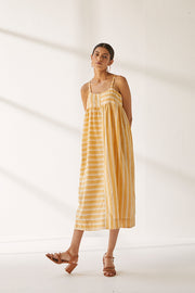 Puja Dress - Yellow Stripe Hand Spun Khadi