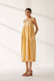 Puja Dress - Yellow Stripe Hand Spun Khadi