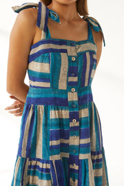 Ahana Dress - Indigo Hand Block Print Stripe