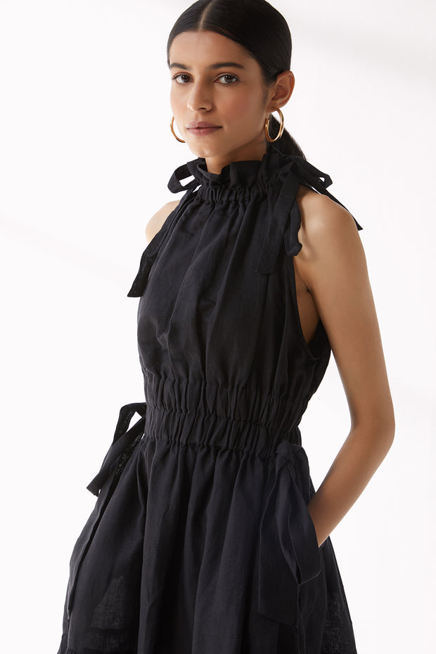 Heera Dress - Black Linen