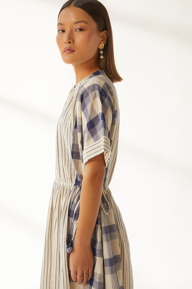 Sur Dress - Stripe Check Handspun Khadi