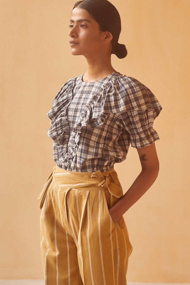 Kavya Top - Khaki Madras Check