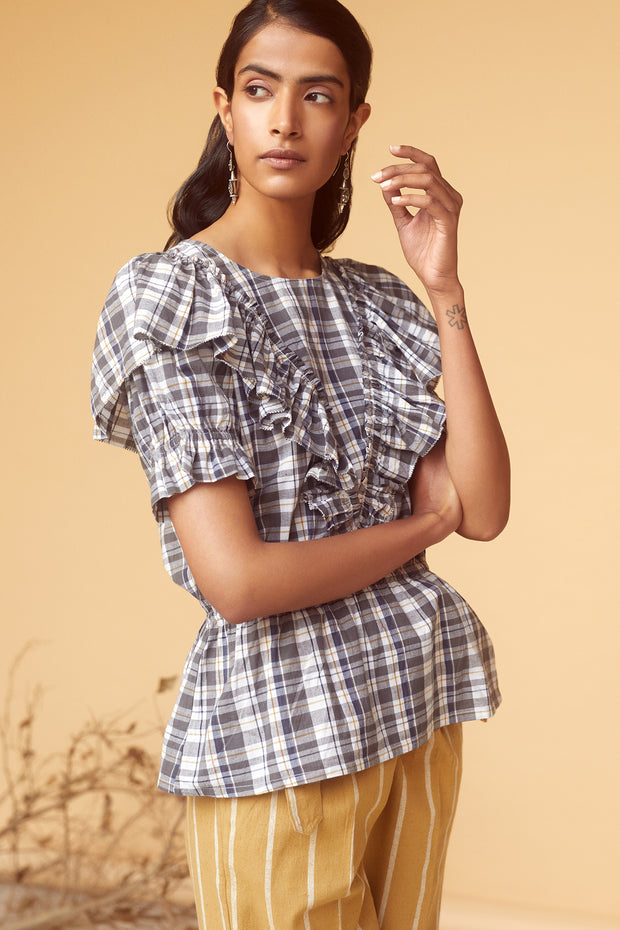 Kavya Top - Khaki Madras Check