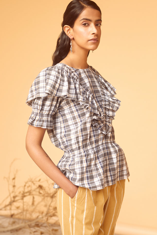 Kavya Top - Khaki Madras Check