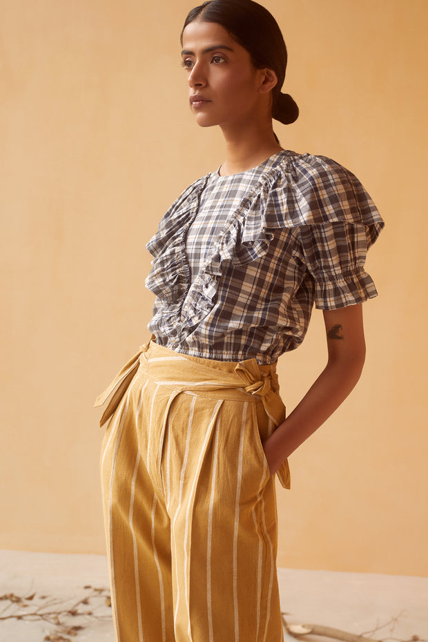 Kavya Top - Khaki Madras Check