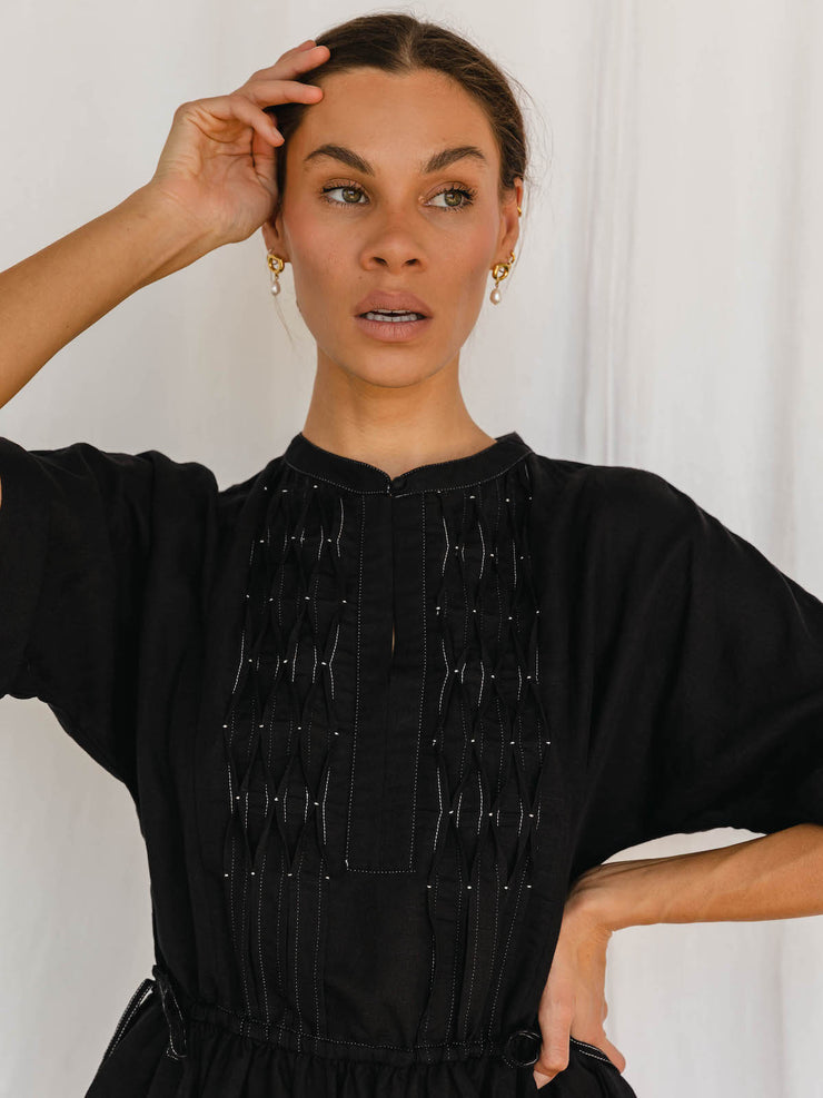 Sur Dress - Black Linen