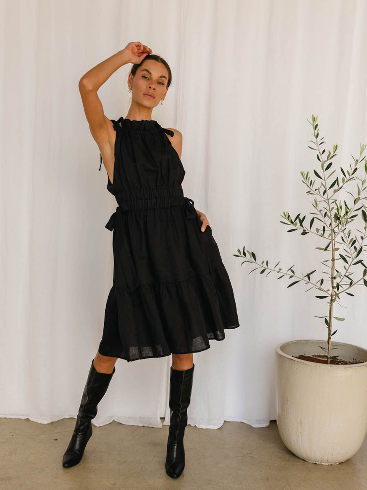 Heera Dress - Black Linen