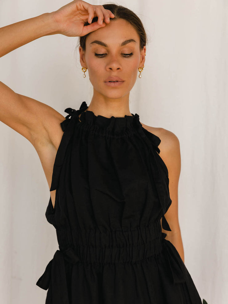 Heera Dress - Black Linen