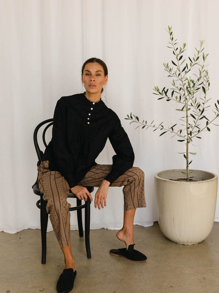 Kopal Pant - Brown Hand Block Print Linen