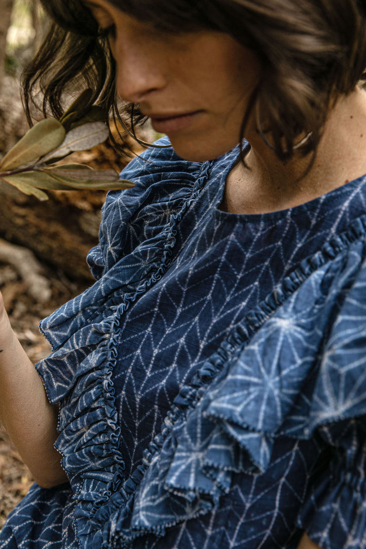 Kavya Top - Indigo Arrow Star Shibori Combo