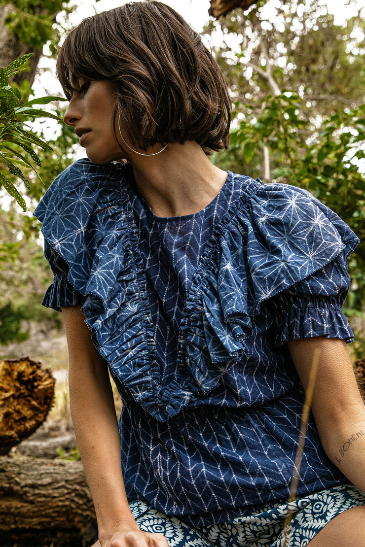 Kavya Top - Indigo Arrow Star Shibori Combo