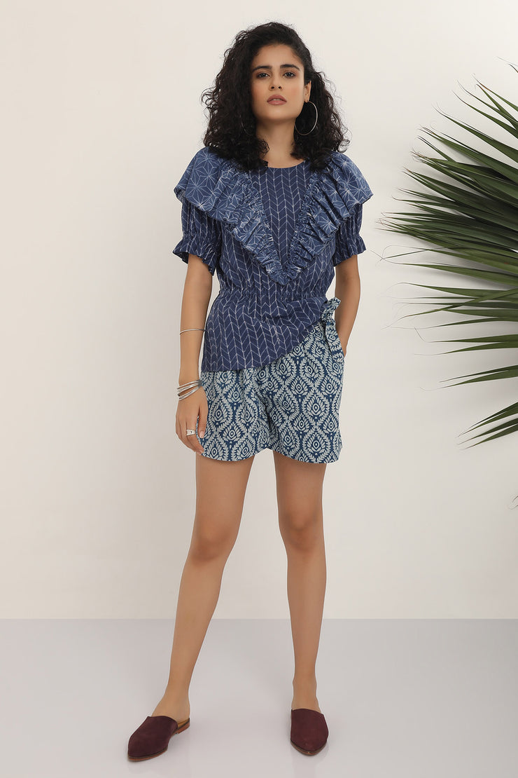 Kavya Top - Indigo Arrow Star Shibori Combo