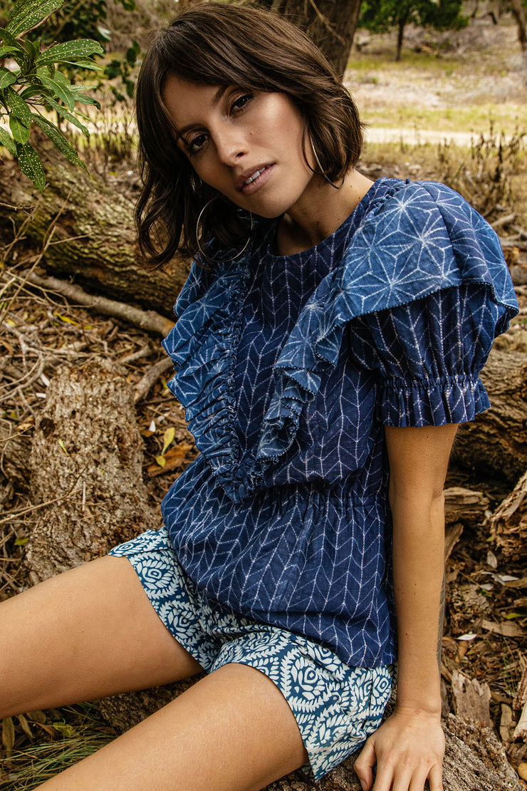 Rail Short - Blue Indigo Lotus Print