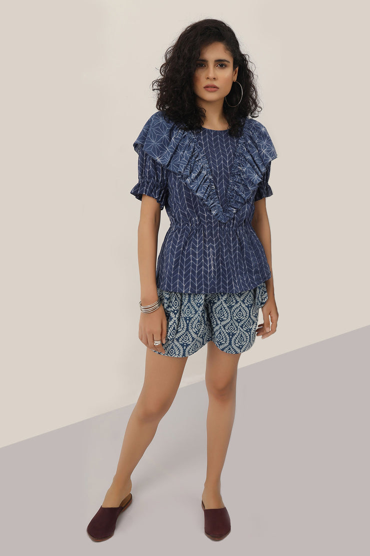Rail Short - Blue Indigo Lotus Print