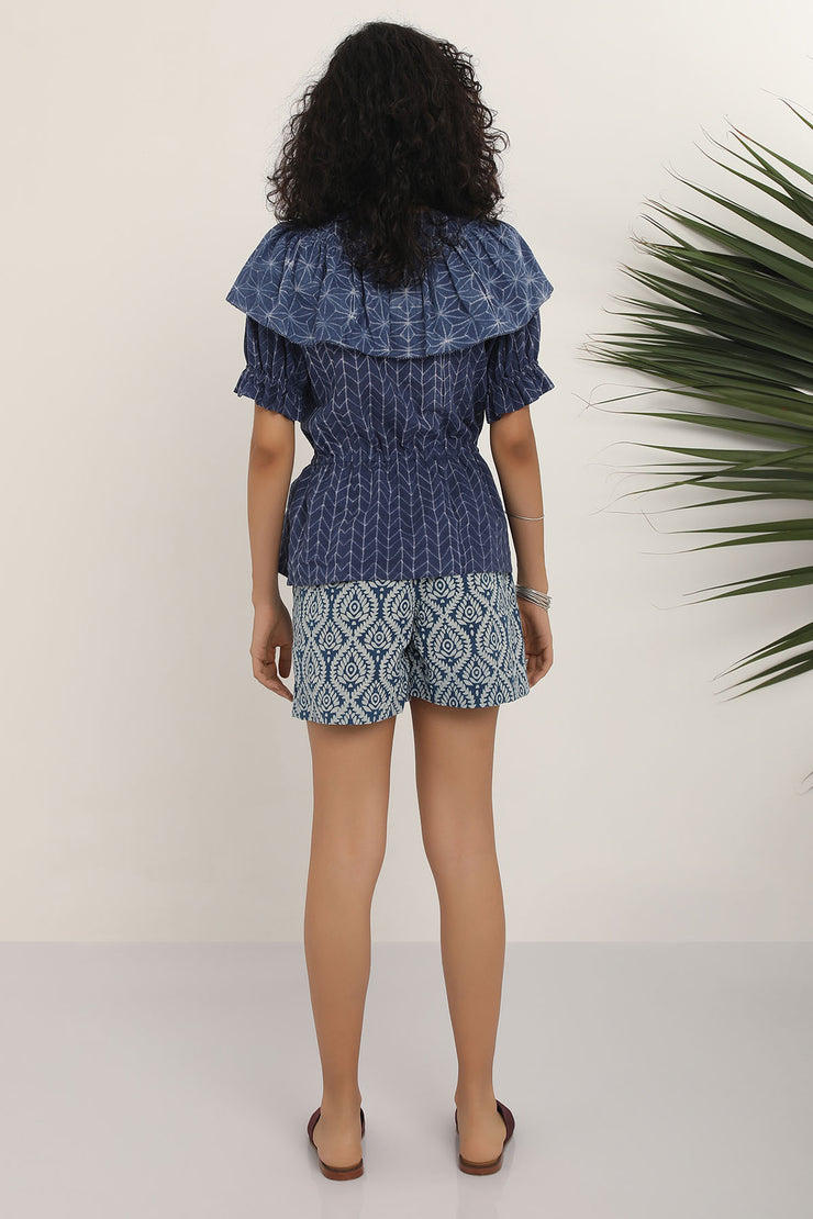 Rail Short - Blue Indigo Lotus Print