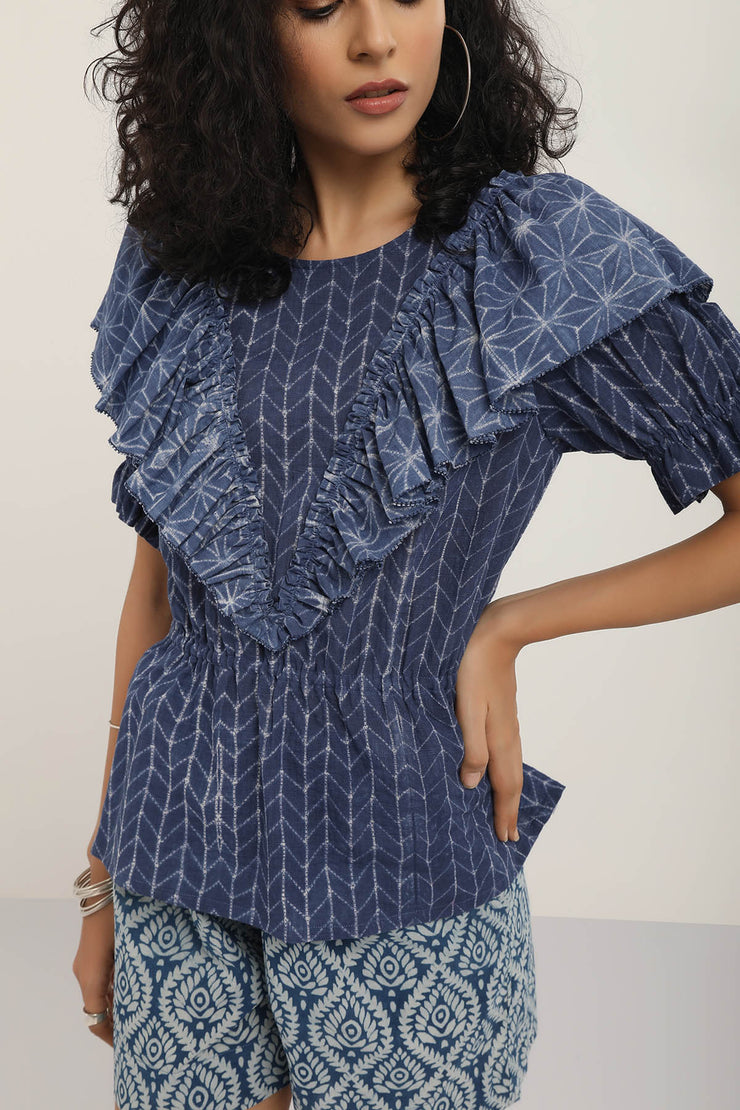 Rail Short - Blue Indigo Lotus Print