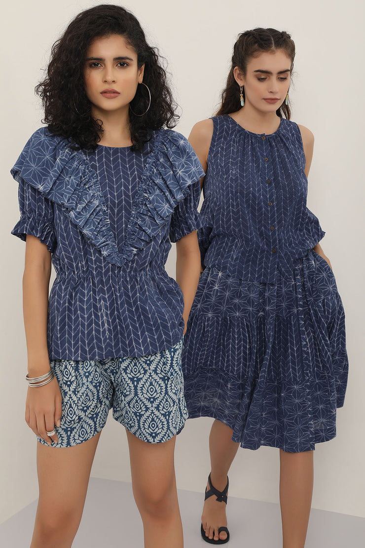 Rail Short - Blue Indigo Lotus Print