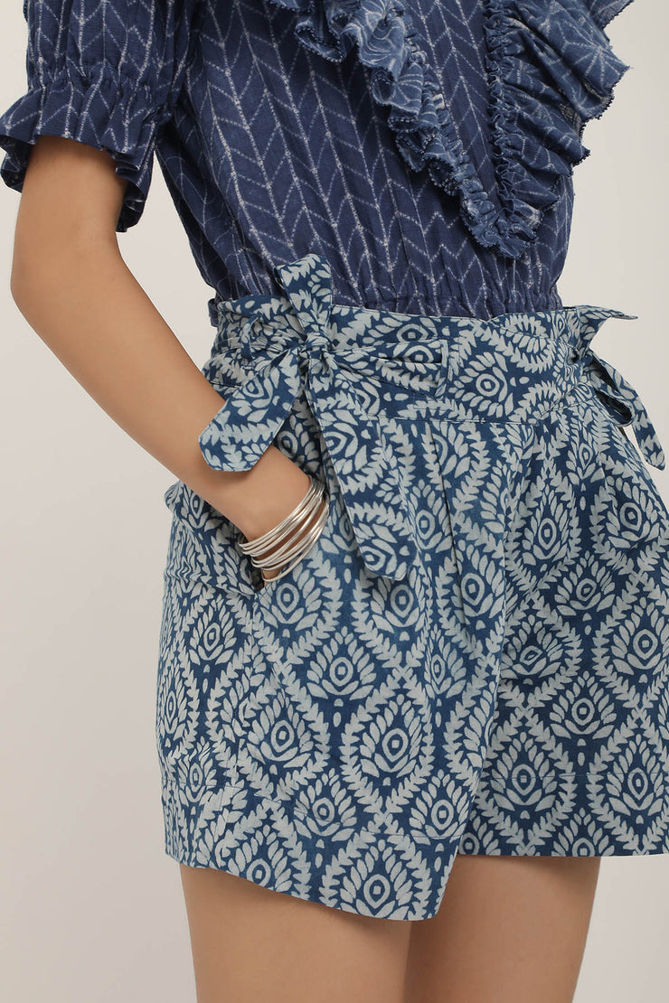 Rail Short - Blue Indigo Lotus Print