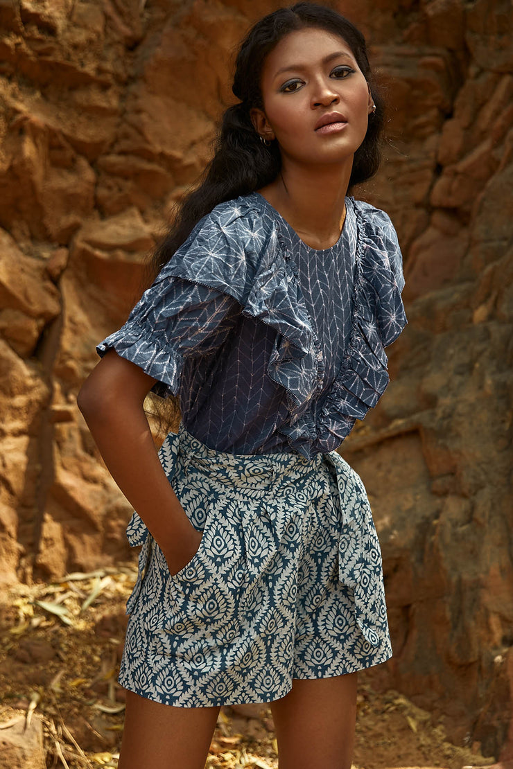 Rail Short - Blue Indigo Lotus Print