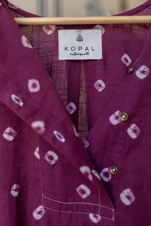 Longaya Top - Magenta Flower Dot Shibori Combo
